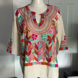 Colorful Mayan hand Embroidered Women's Top